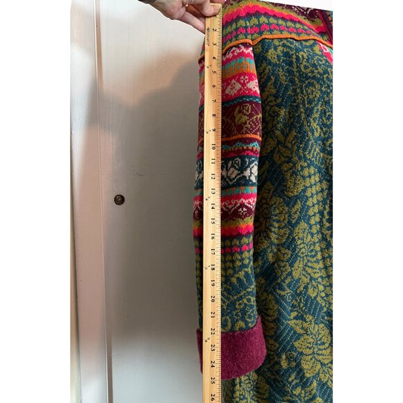 IVKO 100% WOOL LONG CARDIGAN HOODIE MULTICOLOR FLORAL SWEATER KNIT WOMENS 40/L - Picture 5 of 13